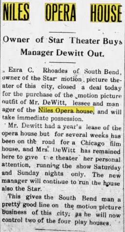 Niles Opera House - Dec 22 1910 Changes Hands